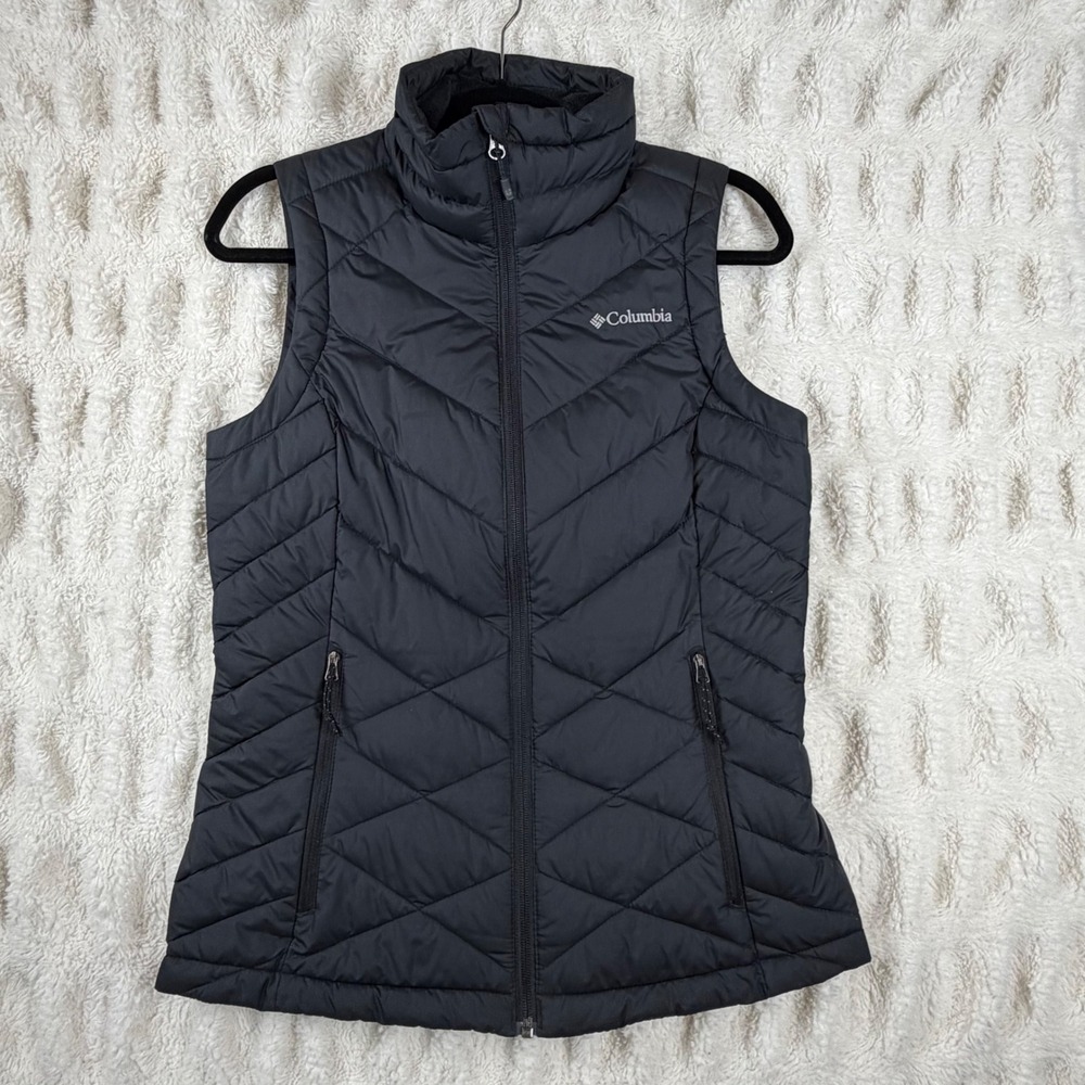 Columbia Womens Omni-Heat Puffer Vest Black Quilted Full Zip Sleeveless Jacket S